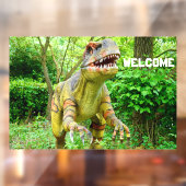 Dinosaurus verwelkomt bezoekers vrolijke uitdrukki raamsticker (Vel 2)