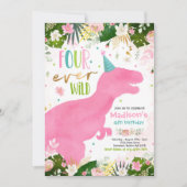 Dinosaurus Vier Ooit Wild Party Dinosaurus Verjaar Kaart (Voorkant)