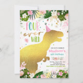 Dinosaurus Vier Ooit Wild Party Dinosaurus Verjaar Kaart (Voorkant)