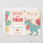 Dinosaurus vierde verjaardag uitnodigen jongen. Ro Kaart (Voorkant)