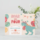 Dinosaurus vierde verjaardag uitnodigen jongen. Ro Kaart (Staand voorkant)
