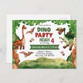 Dinosaurus vierde verjaardagsfeest uitnodigingskaa briefkaart (Voorkant / Achterkant)