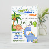 Dinosaurus vierde verjaardagsuitnodiging kaart (Staand voorkant)