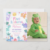 Dinosaurus Vijf-een-Saurus 5e verjaardag foto Kaart (Voorkant)