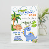 Dinosaurus vijf verjaardag uitnodiging (Staand voorkant)