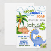 Dinosaurus vijf verjaardagsuitnodiging kaart (Voorkant / Achterkant)