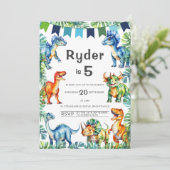 Dinosaurus vijfde verjaardag kaart (Staand voorkant)