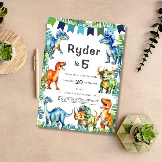 Dinosaurus vijfde verjaardag kaart