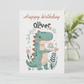 Dinosaurus Vijfde Verjaardag Wenskaart Kaart (Staand voorkant)