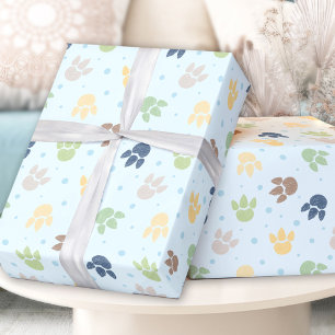 Dinosaurus Voetafdrukken Pastel Blauw Groen Jongen Cadeaupapier