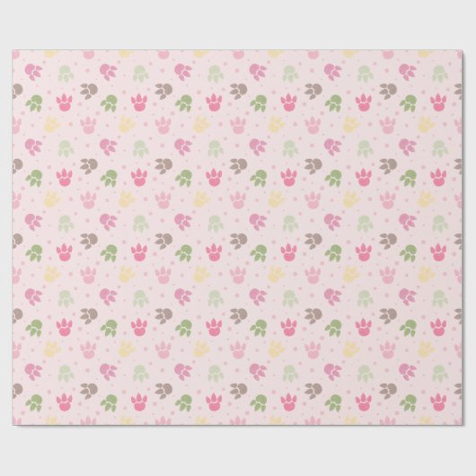Dinosaurus Voetafdrukken Patroon Meisje Roze Kleur Cadeaupapier (Vlak)