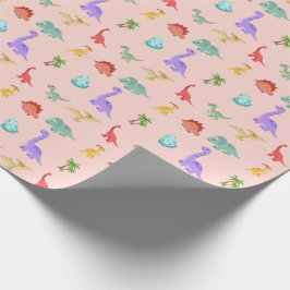 Dinosaurus Vrienden Inpakpapier - Roze