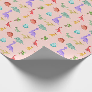 Dinosaurus Vrienden Inpakpapier - Roze