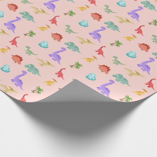 Dinosaurus Vrienden Inpakpapier - Roze (Hoek)