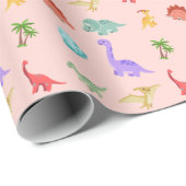 Dinosaurus Vrienden Inpakpapier - Roze (Rol Hoek)