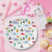 Dinosaurus vulcanos bomen kleurrijk aanpasbaar papieren bordje (Feest)