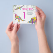 Dinosaurus waterverf 1e verjaardagsfeestje roze bu flyer (Hand)