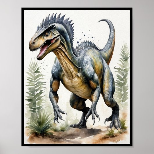 Dinosaurus Waterverf Allosaurus Wall Art Poster (Voorkant)