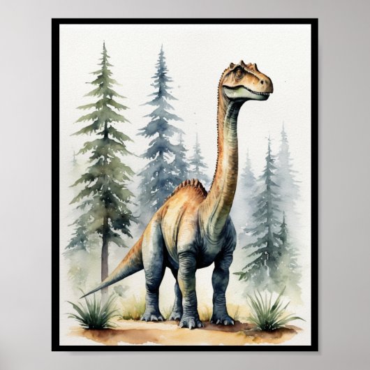 Dinosaurus Waterverf Brachiosaurus Sauropod WallAr Poster (Voorkant)