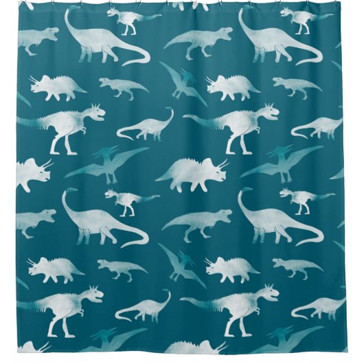 Dinosaurus Waterverf: Textielpatroon Douchegordijn (Voorkant)