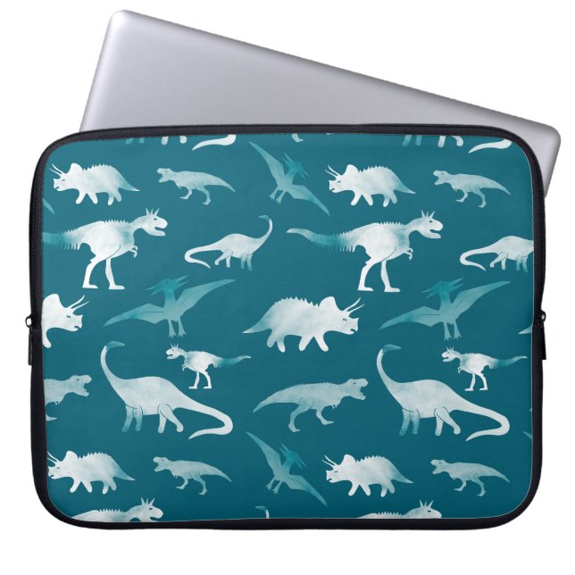Dinosaurus Waterverf: Textielpatroon Laptop Sleeve (Voorkant)