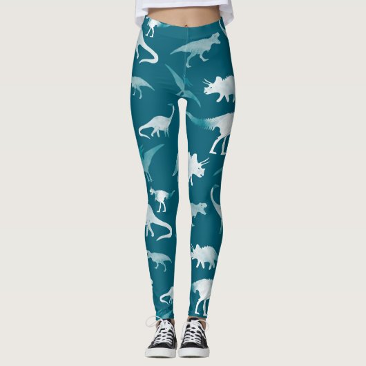 Dinosaurus Waterverf: Textielpatroon Leggings (Voorkant)