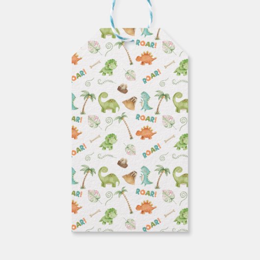 Dinosaurus Waterverf Verjaardag Cadeaulabel (Achterkant)