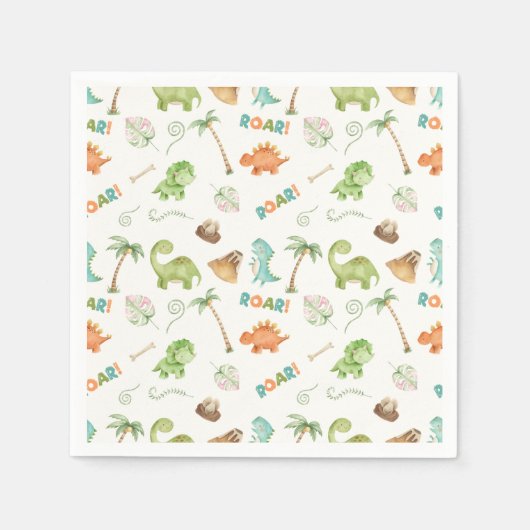 Dinosaurus Waterverf Verjaardag Servet (Voorkant)