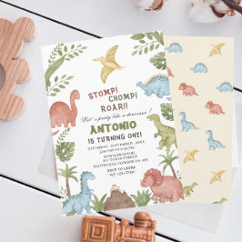 Dinosaurus waterverf verjaardagsfeestje kaart