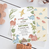 Dinosaurus waterverf verjaardagsfeestje kaart