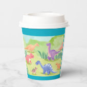 Dinosaurus wereld gelukkige verjaardag turquoise papieren bekers (Achterkant)