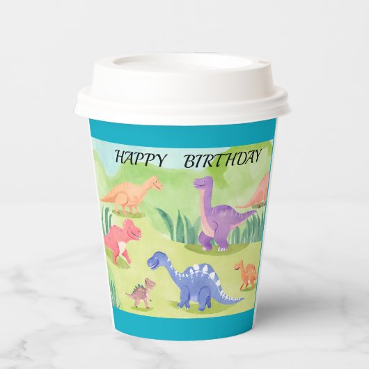 Dinosaurus wereld gelukkige verjaardag turquoise papieren bekers (Voorkant)