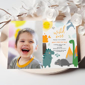 Dinosaurus Wild Een 1e Verjaardag Fotofeestje Kaart