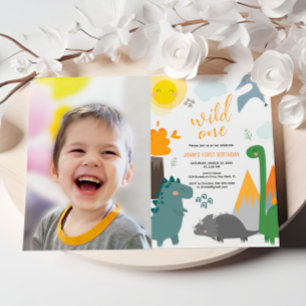 Dinosaurus Wild Een 1e Verjaardag Fotofeestje Kaart