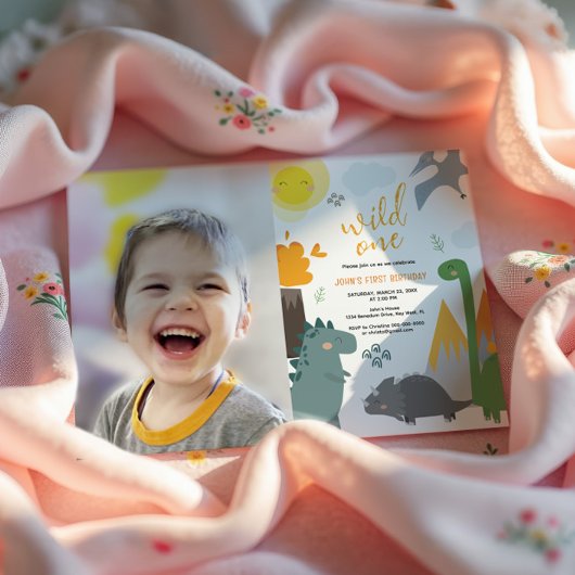 Dinosaurus Wild Een 1e Verjaardag Fotofeestje Kaart