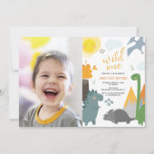 Dinosaurus Wild Een 1e Verjaardag Fotofeestje Kaart (Voorkant)