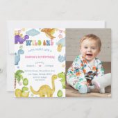 Dinosaurus Wild Een 1e Verjaardagsfeest Uitnodigin Kaart (Voorkant)