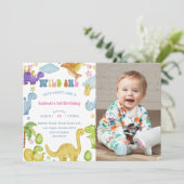 Dinosaurus Wild Een 1e Verjaardagsfeest Uitnodigin Kaart (Staand voorkant)