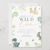 Dinosaurus Wild Een 1e verjaardagsfeestje Kaart (Voorkant)