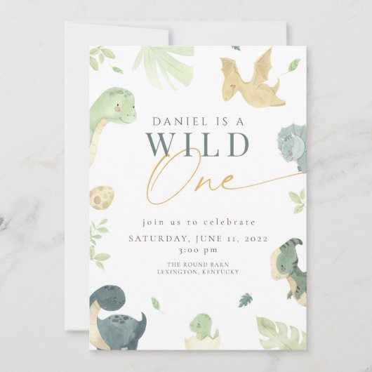 Dinosaurus Wild Een 1e verjaardagsfeestje Kaart (Voorkant)