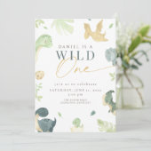 Dinosaurus Wild Een 1e verjaardagsfeestje Kaart (Staand voorkant)