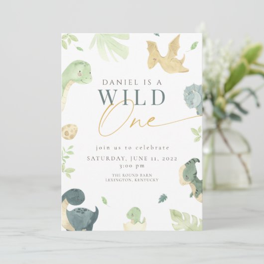 Dinosaurus Wild Een 1e verjaardagsfeestje Kaart (Staand voorkant)