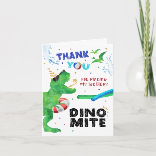 Dinosaurus Zwembad Feest Dankkaart Bedankkaart (Voorkant)