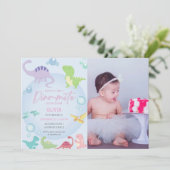 dinosaurus zwembad feest meisje foto verjaardag kaart (Staand voorkant)