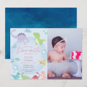 dinosaurus zwembad feest meisje foto verjaardag kaart (Voorkant / Achterkant)