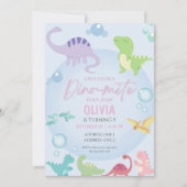 dinosaurus zwembad feest meisje verjaardag kaart (Voorkant)