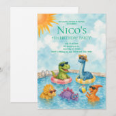 Dinosaurus zwembadfeest uitnodiging (Voorkant / Achterkant)