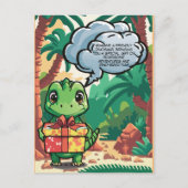 Dinosaurusbaby geeft cadeau briefkaart (Voorkant)