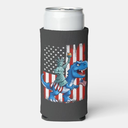 Dinosaurusbeeld Liberty 4th of July Amerikaanse vl Seltzer Blikjeskoeler (Seltzer Voorkant)
