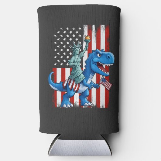 Dinosaurusbeeld Liberty 4th of July Amerikaanse vl Seltzer Blikjeskoeler (Voorkant)
